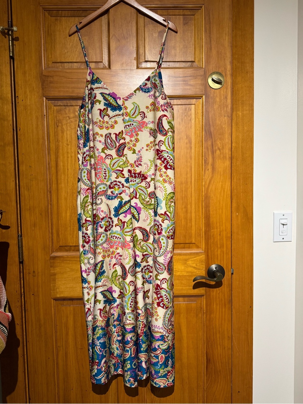Sleeveless Paisley Slip Dress in Cream with Multicolor Print